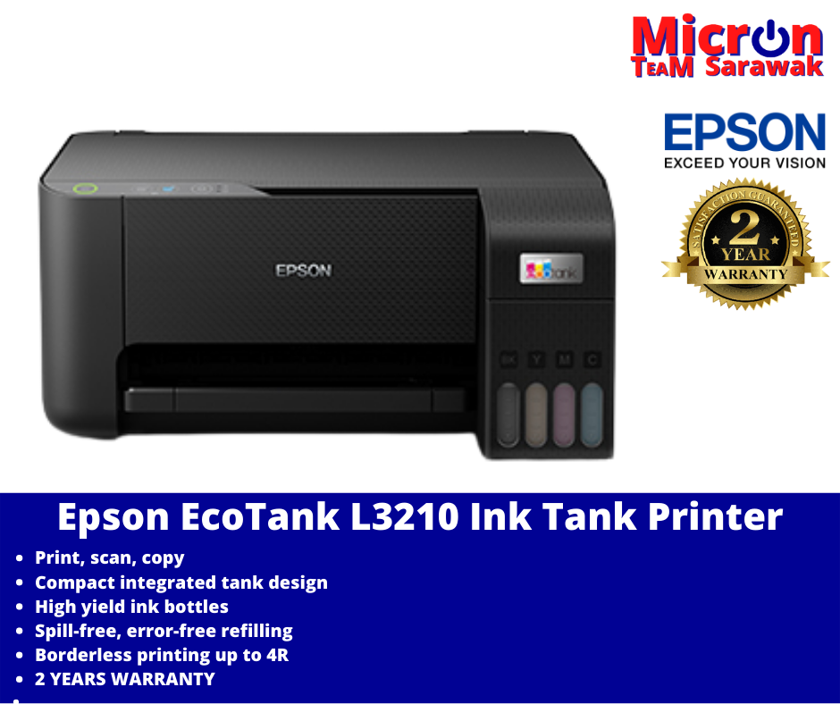 Epson EcoTank L3210 A4 AllinOne Ink Tank Printer With Starter Inks
