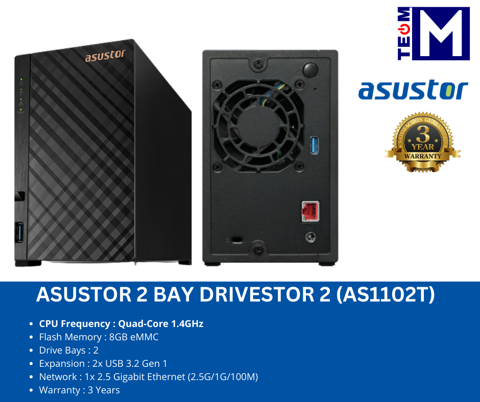 Asustor 2 Bay DRIVESTOR 2 (AS1102T) NAS ( 1.4GHZ QC / 1GB / 1 x 2.5 ...