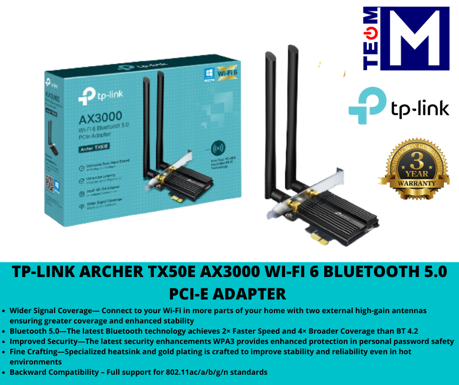 Archer TX50E, AX3000 Wi-Fi 6 Bluetooth 5.0 PCIe Adapter