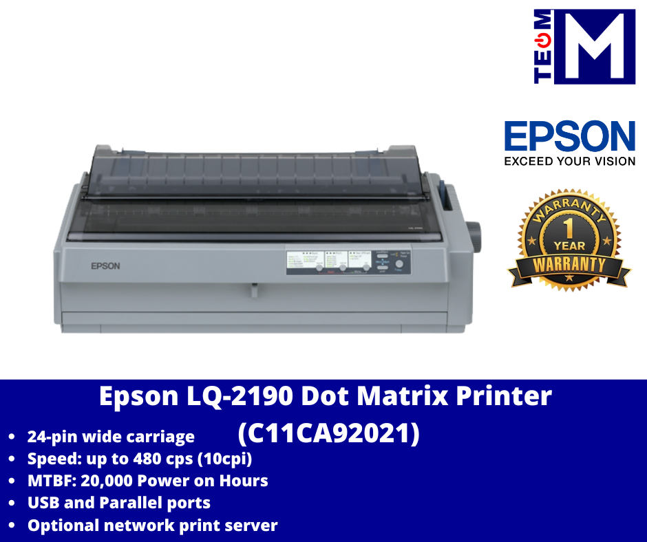 Epson lq 2190 dot matrix printer c11ca92021 24 pin 136 columns 480cps