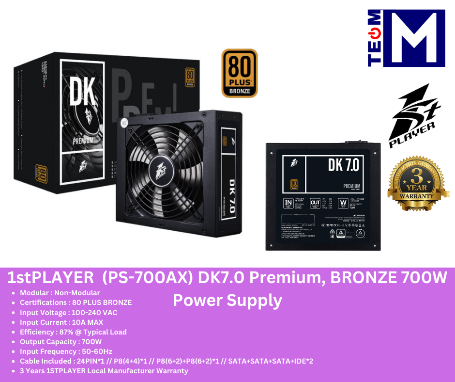 1stPlayer 700W Rated, 80Plus Bronze, Non-Modular Power Supply (DK7.0 ...