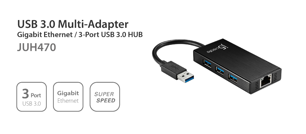 JUH470 USB™ 3.0 Multi-Adapter Gigabit Ethernet / 3-Port USB™ 3.0 HUB -  j5create