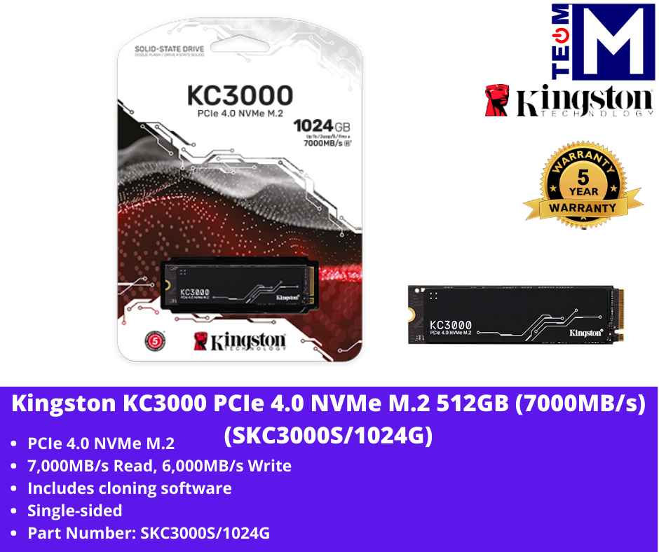 Kingston KC3000 SKC3000S/1024G 1TB 7000/6000MB/s PCIe NVMe M.2 SSD Disk 