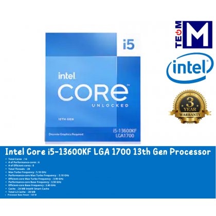 Intel Core i5-13600KF LGA 1700 13th Gen Processor( 24M Cache, up to 5. ...