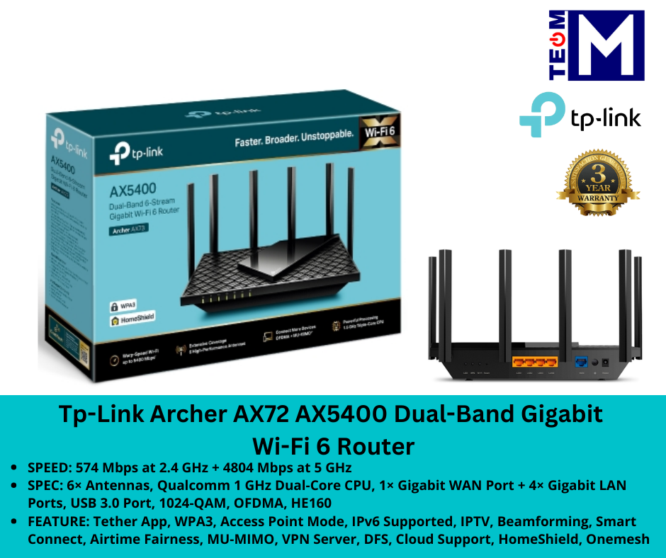 Tp-Link Archer AX72 AX5400 Dual-Band Gigabit Wi-Fi 6 Router