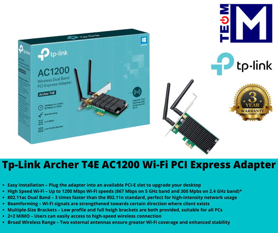 Tp-Link Archer T4E AC1200 Wi-Fi PCI Express Adapter (867Mbps at 5GHz ...