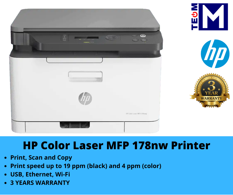 HP 178nw Color Laser MFP Printer (4ZB96A) (Print, Scan and Copy A4 ...